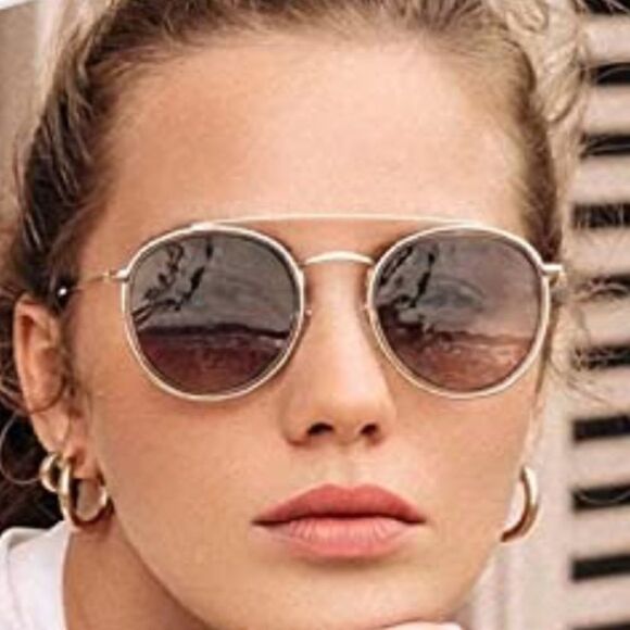 Round Retro Double Bridge Sunglasses - Picture 1 of 4